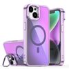 Per iPhone 15 Plus Plating Gradient Discolor MagSafe Custodia per telefono con supporto (viola)