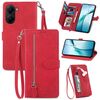 Custodia in pelle con cerniera e motivo floreale in rilievo per Redmi Turbo 4 (rosso)