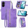 Custodia in pelle con cerniera e motivo floreale in rilievo per Redmi Turbo 4 (viola)