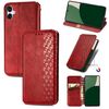 Per Samsung Galaxy A25 5G Custodia per telefono in pelle magnetica pressata a griglia cubica (rossa)