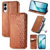 Per Samsung Galaxy S25 Edge 5G Custodia per telefono in pelle magnetica pressata a griglia cubica (marrone)