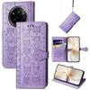 Per Realme 14 Pro+ Custodia per telefono in pelle goffrata con motivo a gatto e cane (viola)