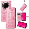 Per Huawei Mate 70 Pro+ Custodia in pelle goffrata con motivo a gatto e cane (rosa)