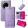 Per Huawei Mate 70 Pro+ Custodia in pelle goffrata con motivo a gatto e cane (viola)