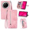 Per Huawei Mate 70 Custodia in pelle con cerniera e motivo floreale in rilievo (rosa)
