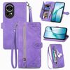 Per Huawei Nova 13 Custodia in pelle con cerniera e motivo floreale in rilievo (viola)