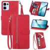 Per OPPO Reno13 Custodia in pelle con cerniera e motivo floreale in rilievo (rosso)