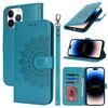 Per iPhone 14 Pro Custodia per telefono in pelle con stampa a doppia piega (blu)
