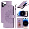 Per iPhone 14 Pro Custodia per telefono in pelle con stampa a doppia piega (viola)