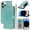 Per iPhone 14 Pro Custodia per telefono in pelle con stampa a doppia piega (verde menta)