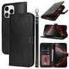 Per iPhone 16 Pro Max Custodia per telefono in pelle con stampa a doppia piega (nero)