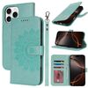 Per iPhone 16 Pro Max Custodia per telefono in pelle con stampa a doppia piega (verde menta)