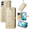 Per Samsung Galaxy S25 Edge 5G Custodia in pelle goffrata con motivo a gatto e cane (oro)