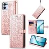 Per OPPO Reno13 Custodia in pelle goffrata con motivo a gatto e cane (oro rosa)
