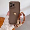 Per iPhone 13 Pro Max Custodia per telefono in TPU 3D Love tinta unita con cordino (marrone)