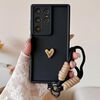 Per Samsung Galaxy S23 Ultra 5G Custodia per telefono in TPU 3D Love tinta unita con cordino (nero)