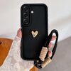 Per Samsung Galaxy S25 5G Custodia per telefono in TPU tinta unita 3D Love con cordino (nero)