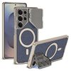 Per Samsung Galaxy S25 Ultra 5G GKK Metal Paint Pelle Nylon Tessuto Supporto Obiettivo MagSafe Custodia per Telefono (Blu)