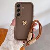 Per Samsung Galaxy A34 5G Custodia per telefono in TPU con cordino 3D Love tinta unita (marrone)