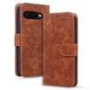 Per Google Pixel 9a Custodia per telefono in pelle di vitello con stampa mandala a doppia piega (marrone)