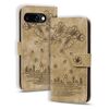 Per Google Pixel 9a Custodia per telefono in pelle goffrata con motivo Sakura Cat (marrone)