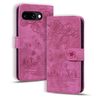 Per Google Pixel 9a Custodia per telefono in pelle goffrata con motivo Sakura Cat (rosso rosa)
