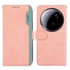 Per Xiaomi 15 Ultra ABEEL Custodia per telefono in pelle magnetica RFID Color Block (rosa-ciano)