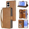 Per Samsung Galaxy S25 Edge 5G 9-Slot per schede Portafoglio con cerniera Custodia in pelle per telefono (marrone)