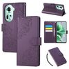 Custodia in pelle con 3 slot per carte di credito e motivo a rose in rilievo per OPPO Reno11 Global (viola scuro)