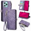 Per Honor 400 Lite Custodia per telefono in pelle con fibbia laterale e cerniera geometrica (viola)