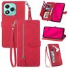 Custodia in pelle con cerniera e motivo floreale in rilievo per Honor 400 Lite (rosso)