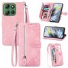 Per Motorola Moto G Power 2025 Custodia in pelle con cerniera e motivo floreale in rilievo (rosa)