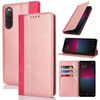 Per Sony Xperia 10 VI Custodia per telefono in pelle con cuciture colorate con texture di vitello (oro rosa rosso)