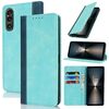 Per Sony Xperia 1 VI Custodia per telefono in pelle con cuciture colorate e texture di vitello (blu chiaro blu scuro)