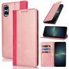 Per Sony Xperia 5 V Custodia per telefono in pelle con cuciture colorate in vitello (oro rosa rosso)