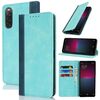 Per Sony Xperia 10 V Custodia per telefono in pelle con cuciture colorate e texture di vitello (blu chiaro blu scuro)