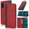 Per Sony Xperia 5 III Custodia per telefono in pelle con cuciture colorate e texture di vitello (rosso nero)
