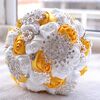 Matrimonio Holding Perla Diamante Fiori Bouquet da sposa Accessori Damigella d'onore Strass Decorazioni per matrimoni per feste, Diametro: 20 cm (Giallo)