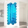 Set di adesivi murali a specchio esagonale 3D da 12 pezzi, dimensioni: 8 * 8 cm (blu)