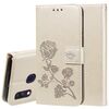 Custodia in pelle PU con flip orizzontale in rilievo rosa per Galaxy A40, con supporto, slot per schede e portafoglio (oro)