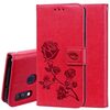 Custodia in pelle PU con flip orizzontale in rilievo rosa per Galaxy A40, con supporto, slot per schede e portafoglio (rosso)