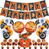 Set di bandiere per feste a tema basket + palloncino + set di inserti per torta