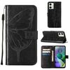 Custodia per cellulare in pelle con farfalla goffrata per Motorola Moto G54 (nera)