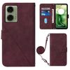 Per Motorola Moto G04 4G / G24 4G Custodia a tracolla in pelle con vibrazione 3D in rilievo (Vino Rosso)