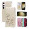 Custodia per telefono in pelle PU con vibrazione rosa goffrata per Samsung Galaxy S23+ 5G (oro)