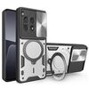 Per OnePlus 12R 5G Custodia per telefono con supporto magnetico Camshield scorrevole con texture CD (Argento)