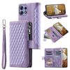 Per Motorola Edge 50 Pro Custodia per telefono in pelle con cerniera con texture a griglia e cordino (viola)