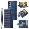 Per Motorola Moto G85 Custodia per cellulare in pelle con cerniera a griglia con cordino (blu)