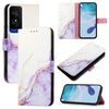 Per TCL 50 5G PT003 Custodia per telefono in pelle con motivo marmorizzato (bianco viola)