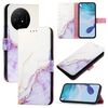 Per TCL 50 XL PT003 Custodia per telefono in pelle con motivo marmorizzato (bianco viola)